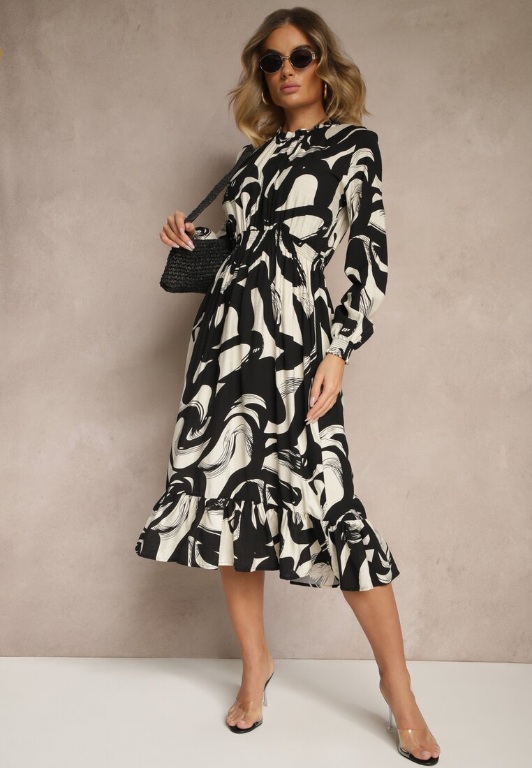 Rochie Cloș Neagră cu Bumbac cu Model Abstract Silsedi