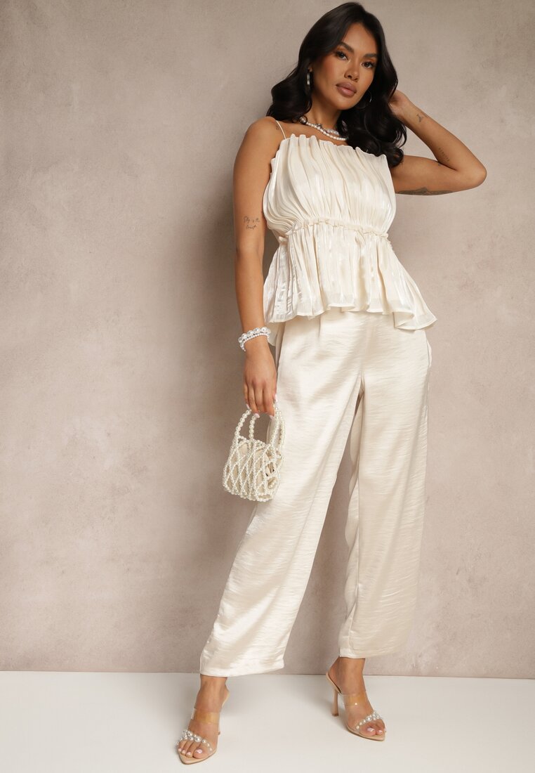 Pantaloni Elegante Bej deschis cu croială largă cu luciu satinat Lionea