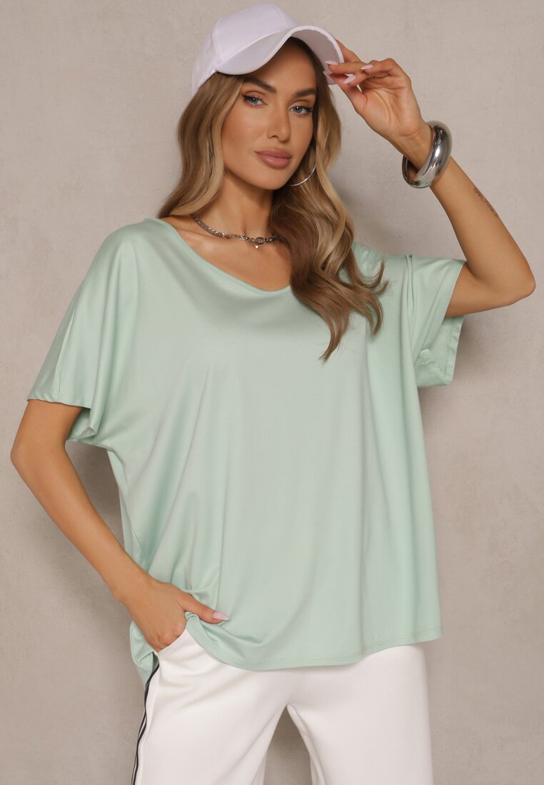 Tricou Verde deschis din Vâscoză cu Croi Lăbat Liosma