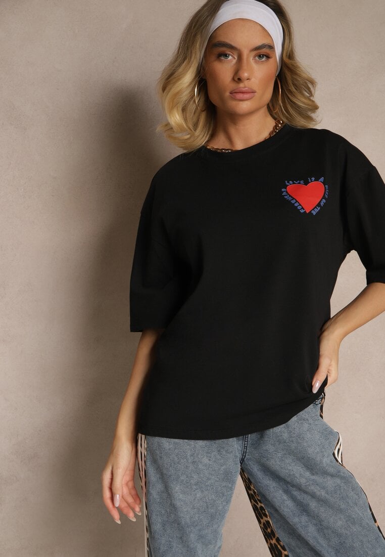 Tricou Negru din bumbac Decorat cu inimă Ranira