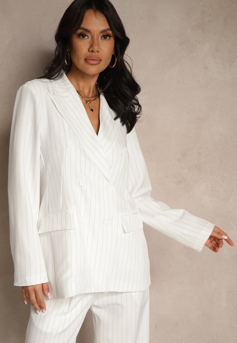 Sacou Alb Dublu rând din viscoză și cu umerii rigidi Ellirisa