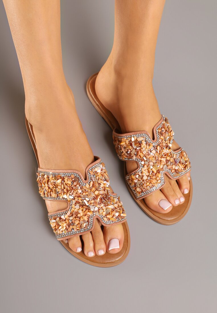 Papuci Roz cu Talpă Plată Decorate cu Decupaje și Zirconii Nilaraen