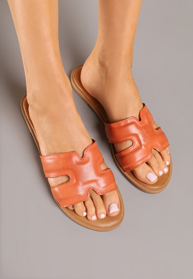 Papuci Portocalii Basic cu Decupaje Varauri