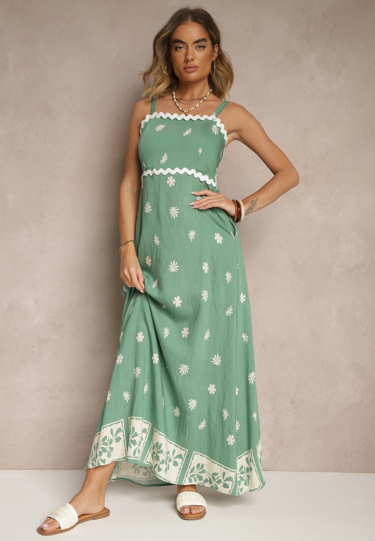 Rochie Verde din Viscoză Decorată cu Motiv Geometric Lunessa