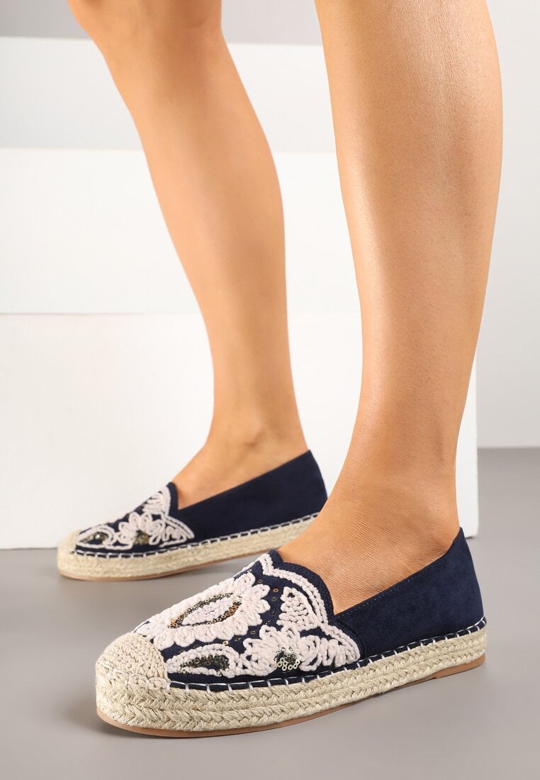 Espadrile Granat Decorate cu Broderie și Paiete pe Talpă din Împletitură Merindoria