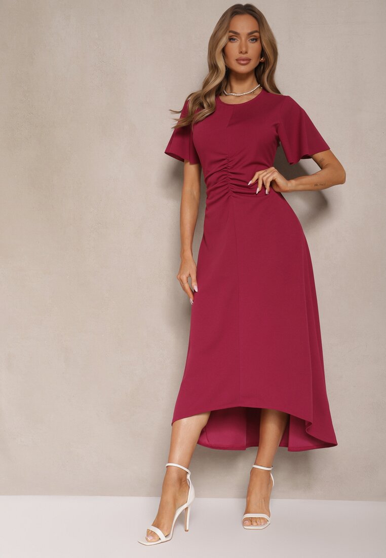 Rochie evazată Bordeaux decorată cu încrețituri Odallica