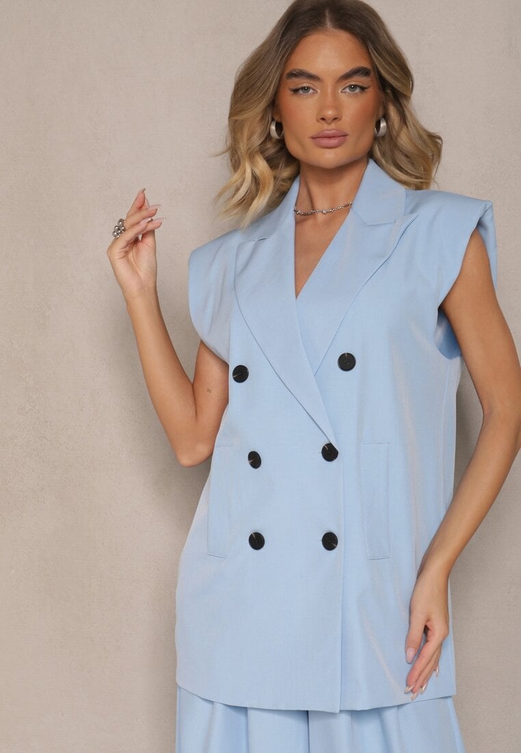 Niebieska Garniturowa Kamizelka z Usztywnioną Linią Ramion Ellamira **Tłumaczenie na rumuński:** Vestă De Costum Albastră cu Linie Umeri Întărită Ellamira
