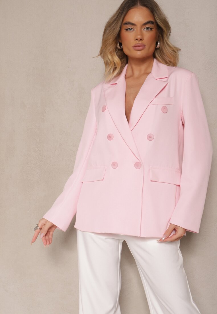 Sacou Roz cu Piept Dublu cu Umeri Întăriți Emivori