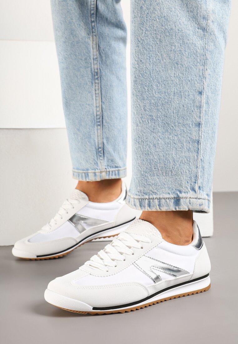 Sneakers Albi Decorați cu Motiv Geometric Clevandra