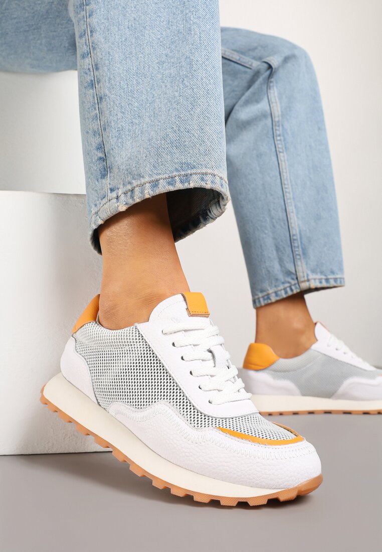 Sneakerși Albi Din Piele Decorati Cu Motiv Geometric Wibessa