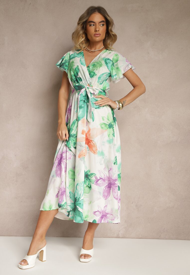 Rochie Verde închis Tip plic cu Cordon cu Imprimeu floral Redellira