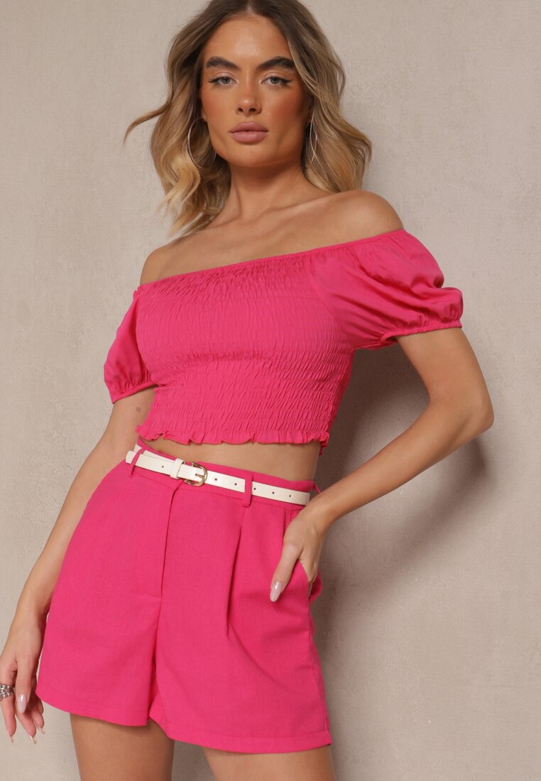 Pantaloni scurți roz din bumbac Talie înaltă în stil clasic Sefore