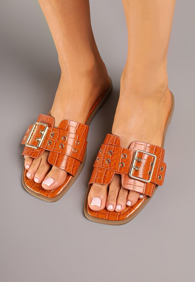Papuci Portocalii cu Nituri Curea și Cataramă Novolise