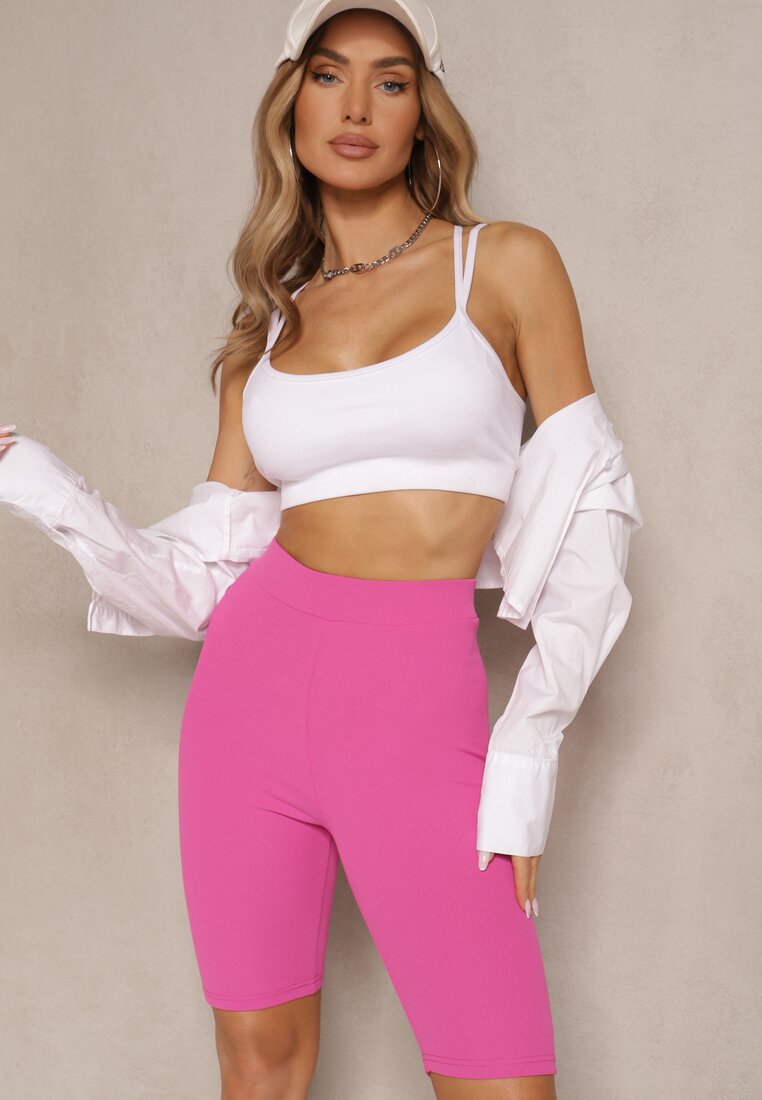 Pantaloni scurți de ciclism sport roz reiat cu talie înaltă Steiama