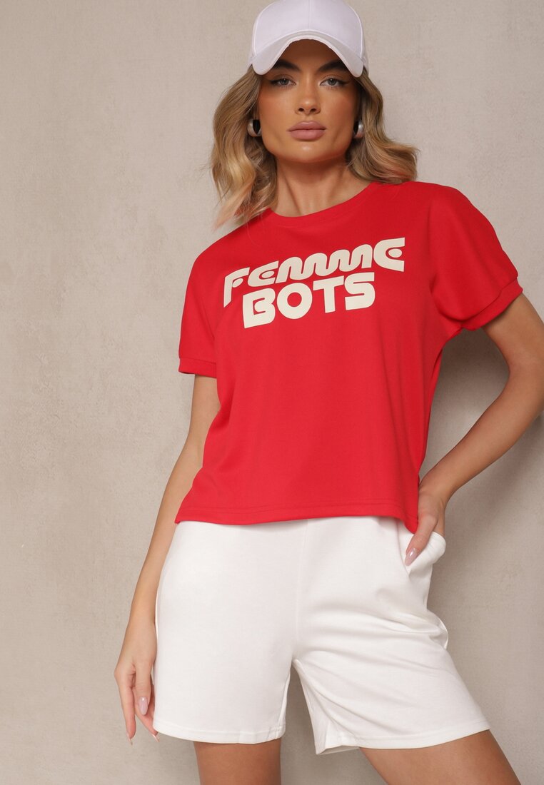 Tricou Roșu cu Imprimeu Text Dezerine