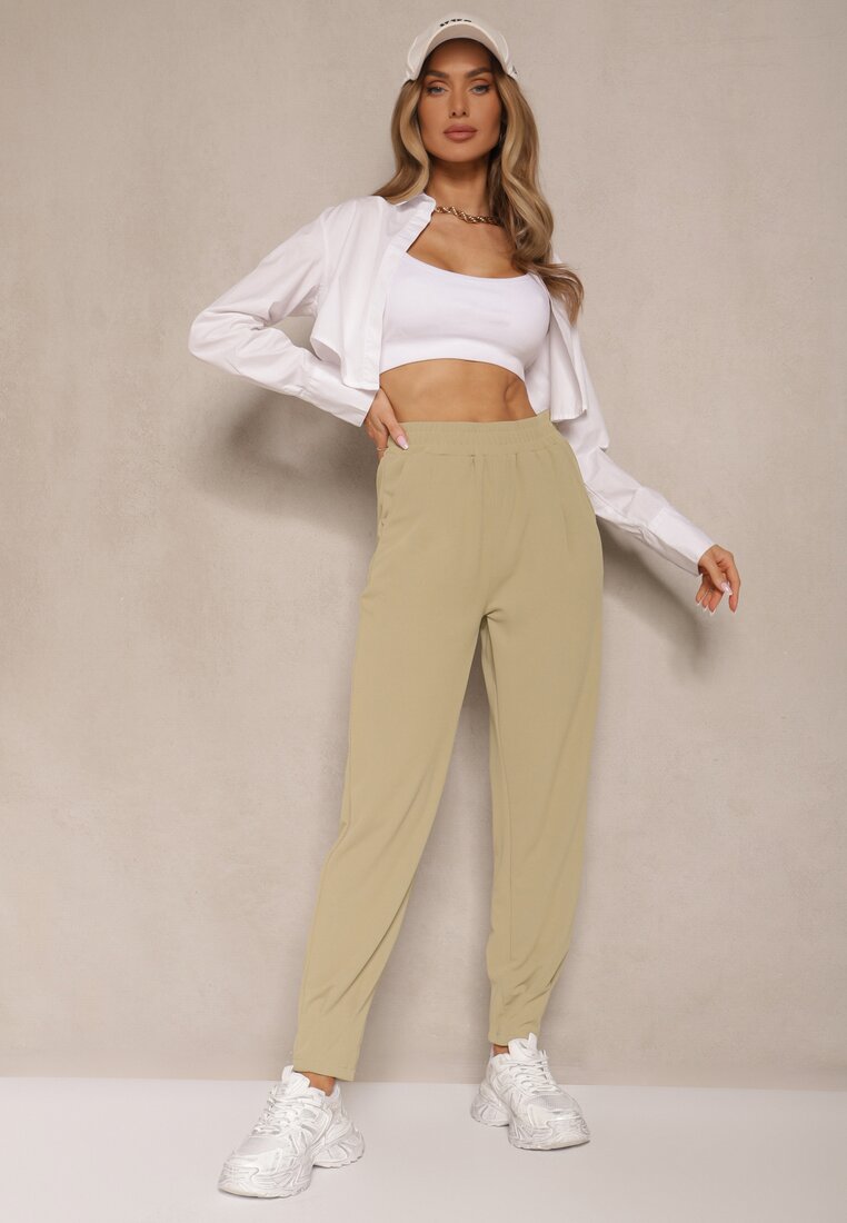 Pantaloni Verde deschis talie înaltă cu elastic în talie Teniela