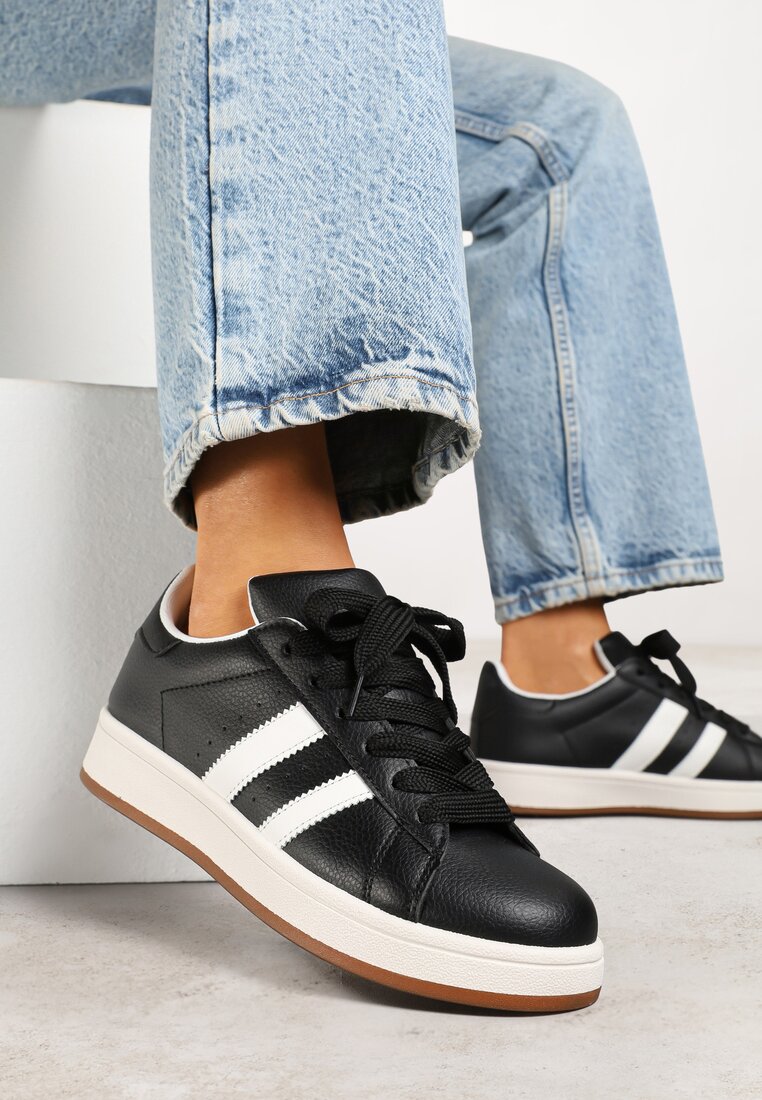 Sneakers Negri în Stil de Adidași Iconici cu Benzi Decorative Marazea