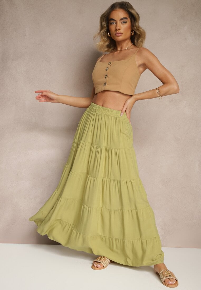 Fustă Verde din Bumbac Decorată cu Volane Nevolae