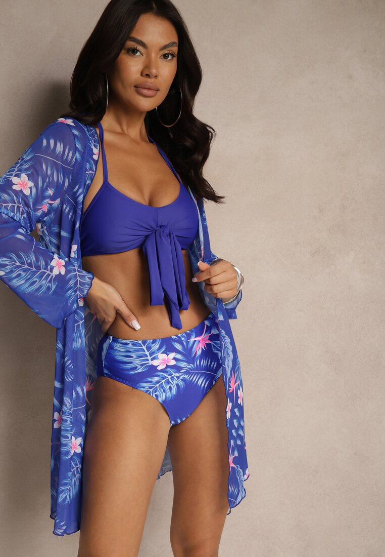 Bikini Albastru Sutien cu legătură și Chiloți cu acoperitoare suplimentară din plasă Zarionea