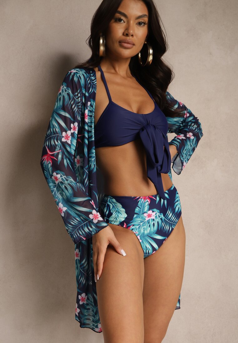 Bikini Bleumarin Sutien cu legături și Chiloți cu suprapunere suplimentară din plasă Zarionea