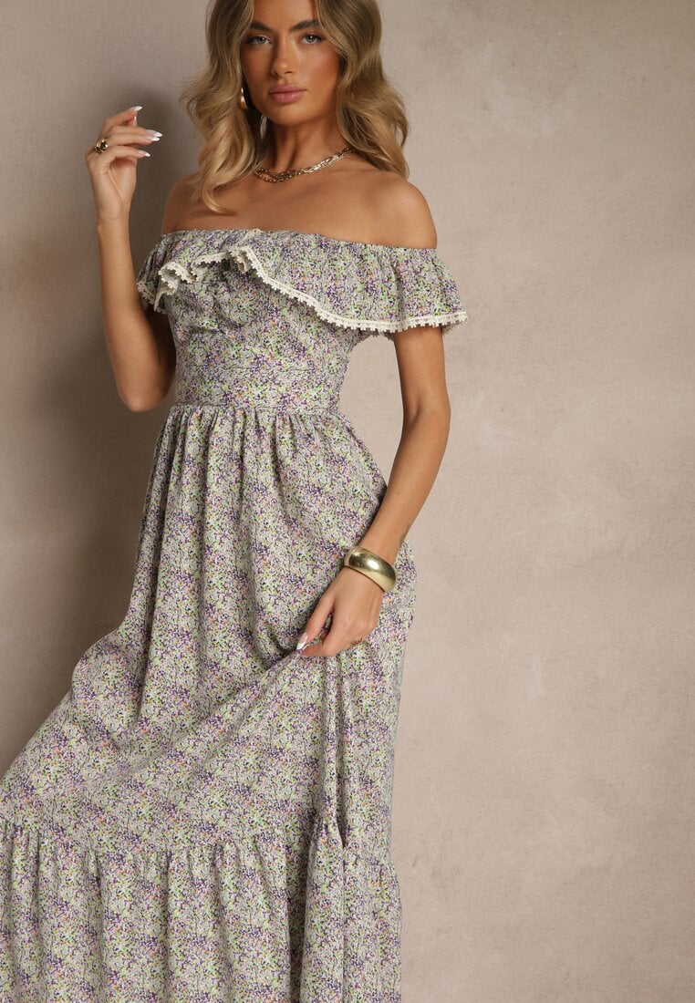 Rochie Violetă cu Volane Decorative Folanne