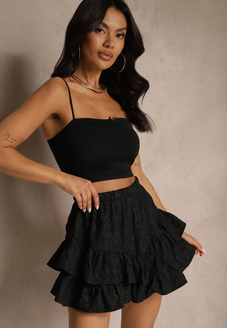 Fustă-Pantaloni scurți Negre Decorate Cu volane Sopolisea