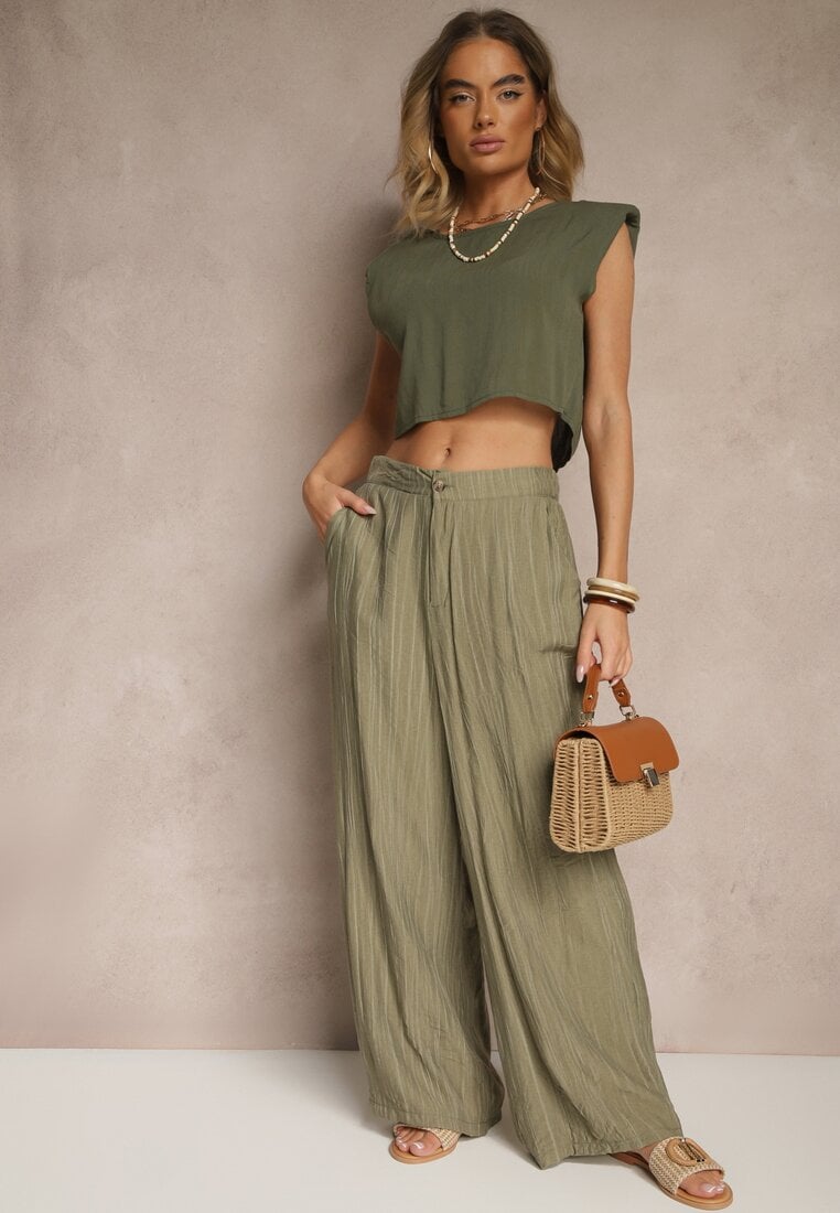 Pantaloni largi Verde închis Talie înaltă Natoreia