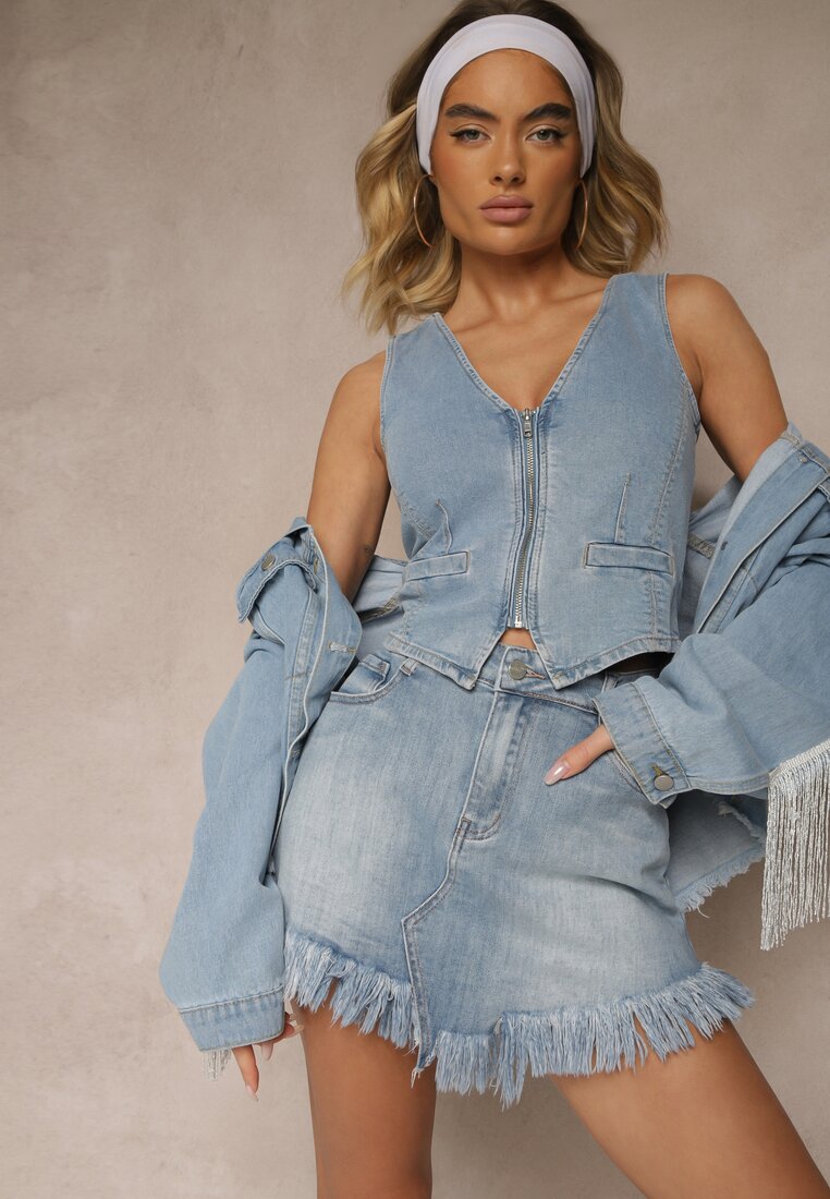 Fustă-Pantaloni scurți Albastru Din denim Cu rupturi Galirela