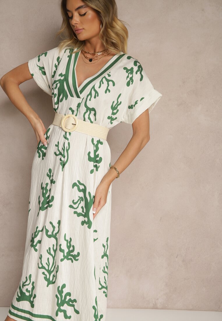 Rochie Verde-Bej din In și Viscoză cu croială tip cutie Sadirene