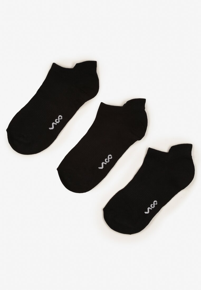 3-pack șosete negre din bumbac stil șosete invizibile decorate cu inscripția Marenala