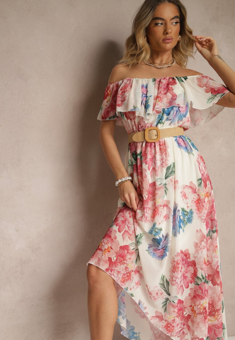 Rochie Roz spaniolă cu imprimeu floral și curea împletită Sadeene