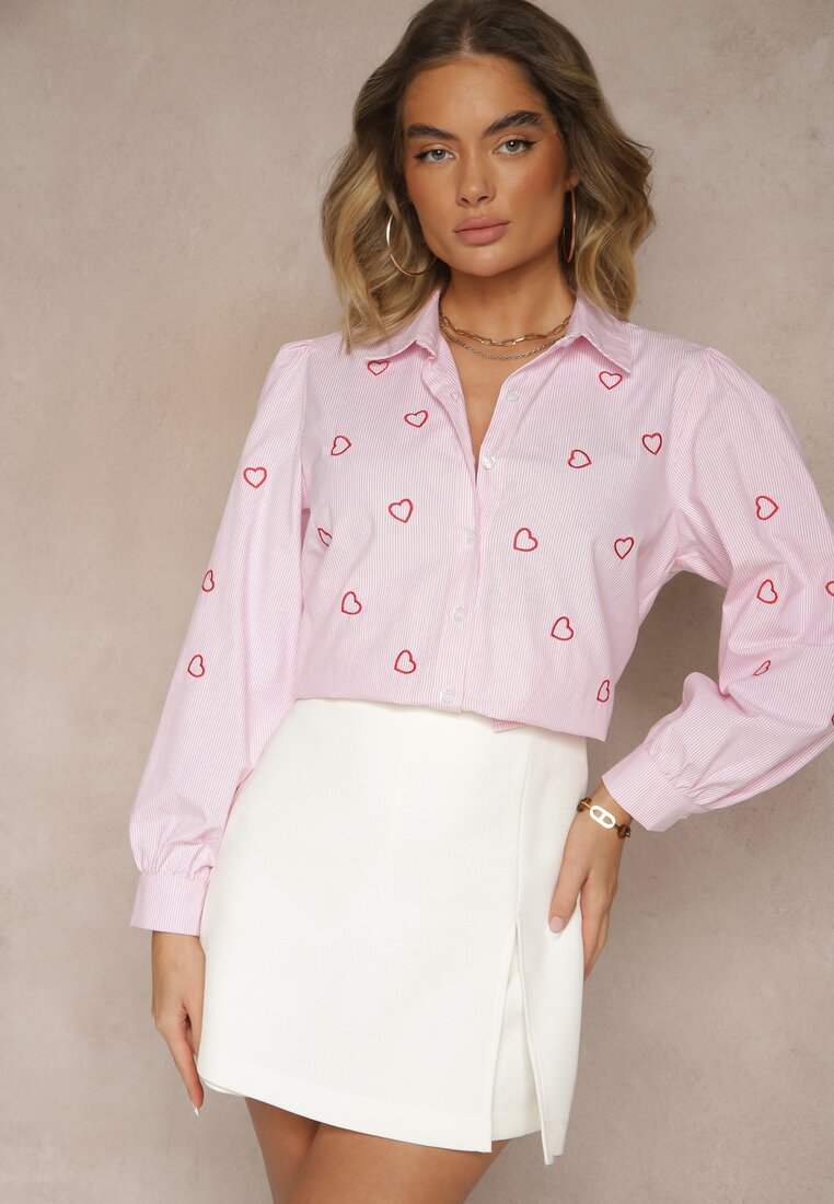 Cămașă Roză din Bumbac Decorată cu Broderie Dovelira