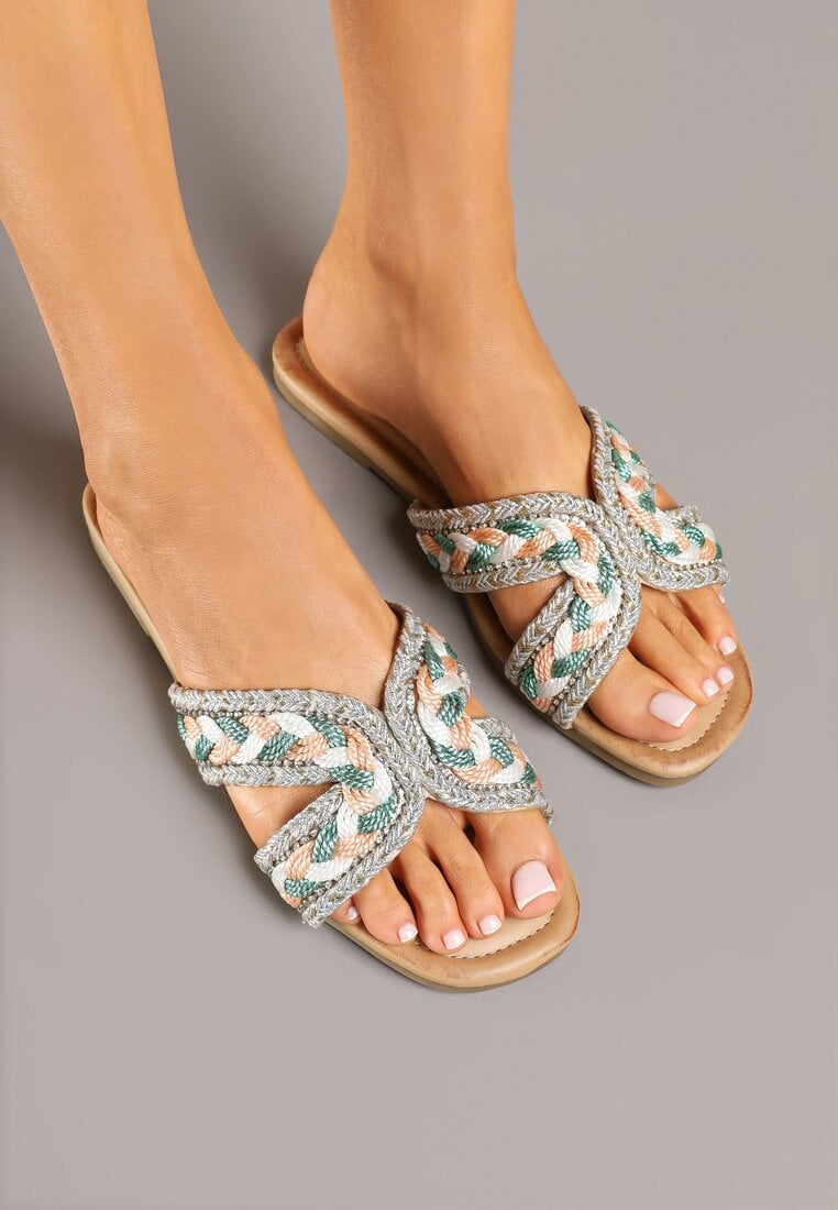 Papuci Verde-Bej Decorate cu Model Geometric Galirena