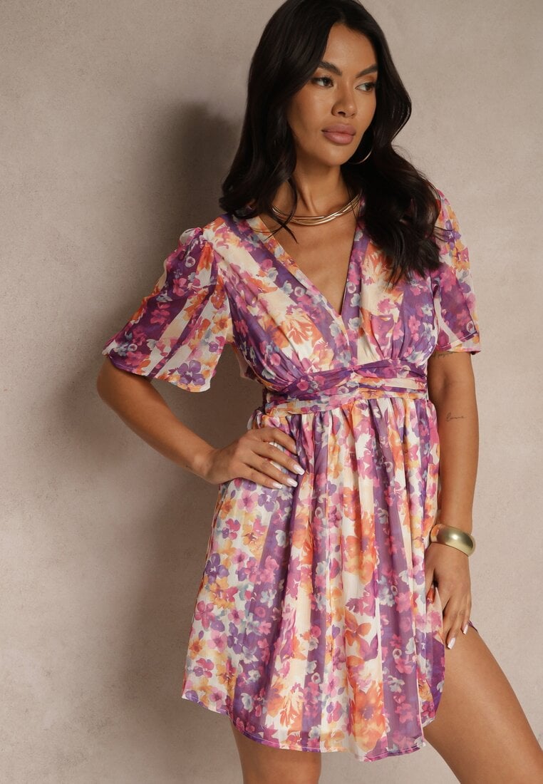 Rochie mov cu motiv floral Riniria