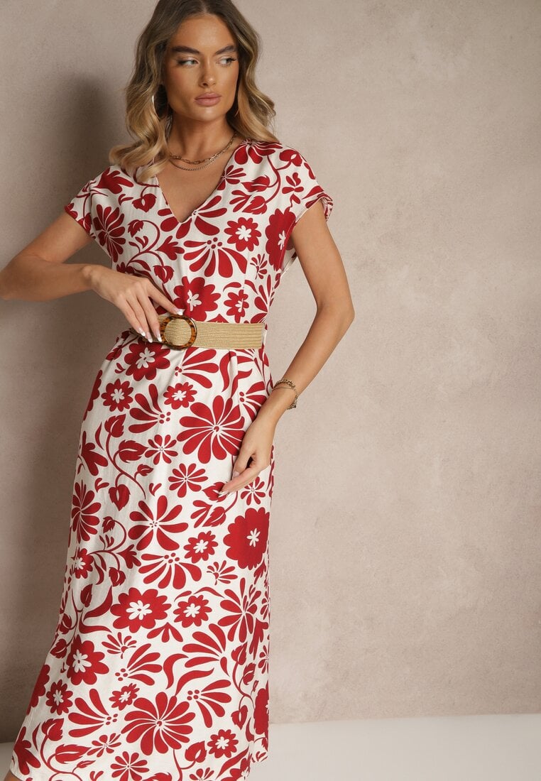 Rochie roșie evazată din Viscoză cu Curea cu Cataramă Zarenele