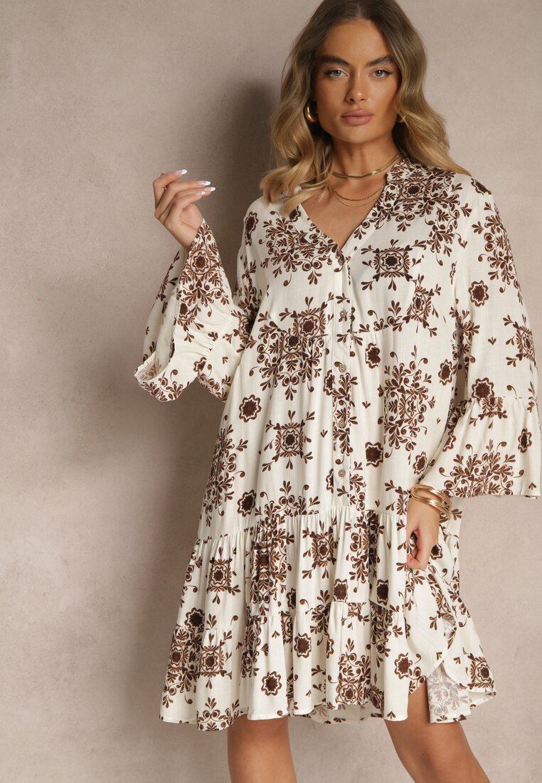 Rochie Maro din Vâscoză Decorată cu Motiv Geometric Filionea