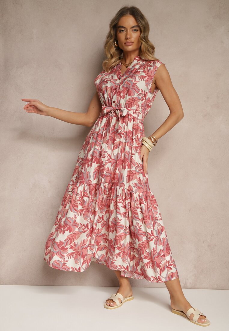 Rochie Roz din Viscoză cu croială evazată Fără mâneci cu legătură Revalisse