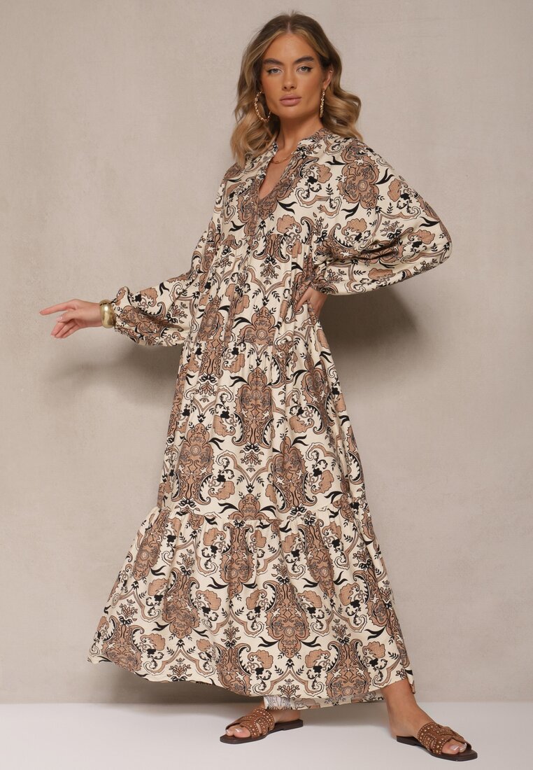 Rochie Maro Evazată din Viscoză cu Decolteu în V Atenavela