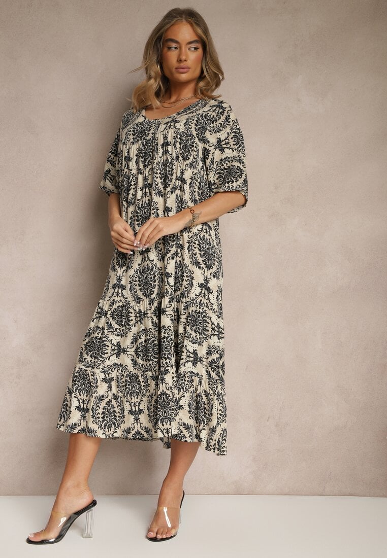 Rochie Neagră din Bumbac și cu Motiv Abstract Filarella