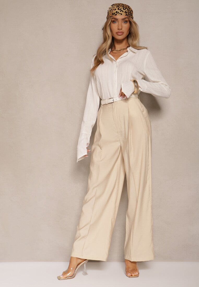 Pantaloni Bej deschis De costum Cu talie înaltă Cu croi larg Efrase