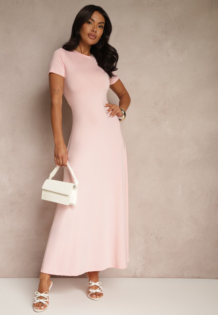 Rochie Cambrată Roză cu mânecă scurtă Liranisea