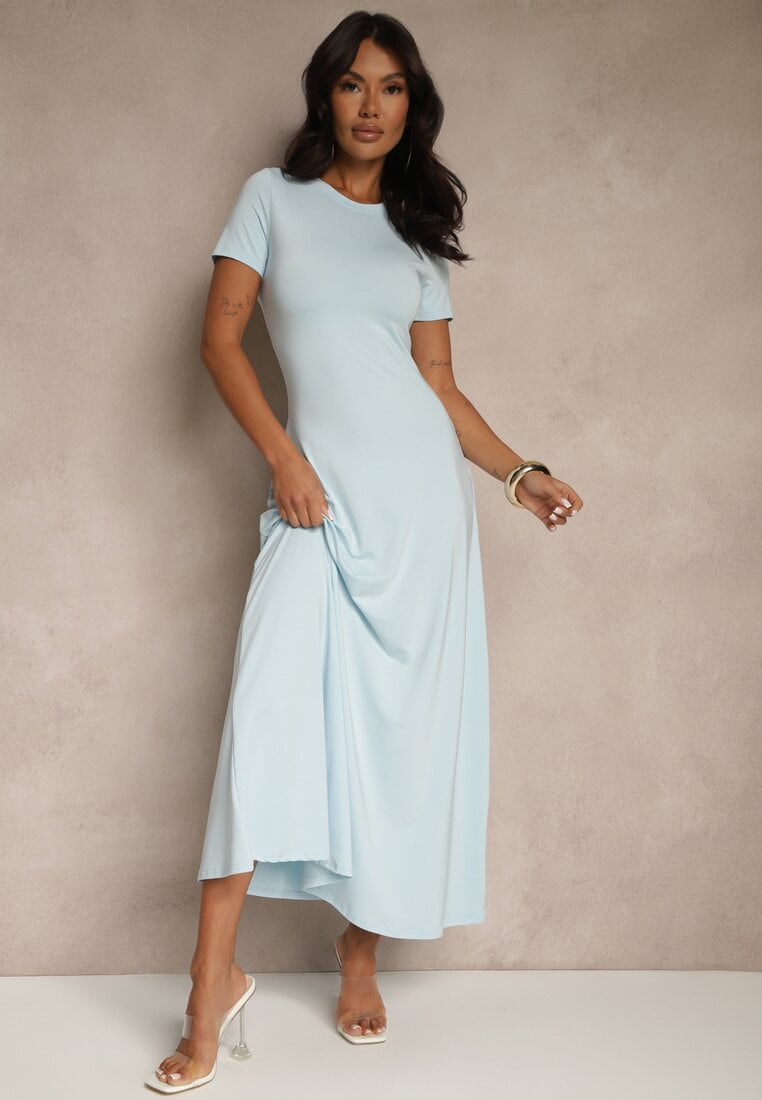 Rochie cambrată cu mânecă scurtă albastru deschis Liranisea