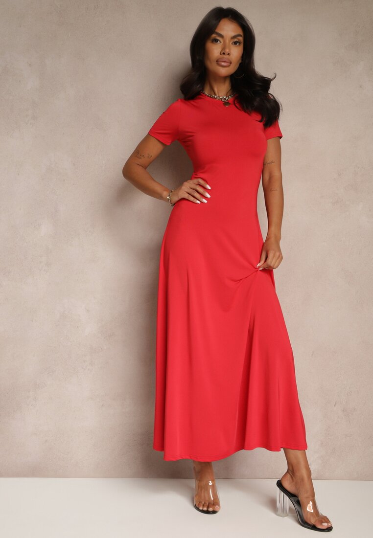 Rochie Roșie Cambrată cu Mânecă Scurtă Liranisea