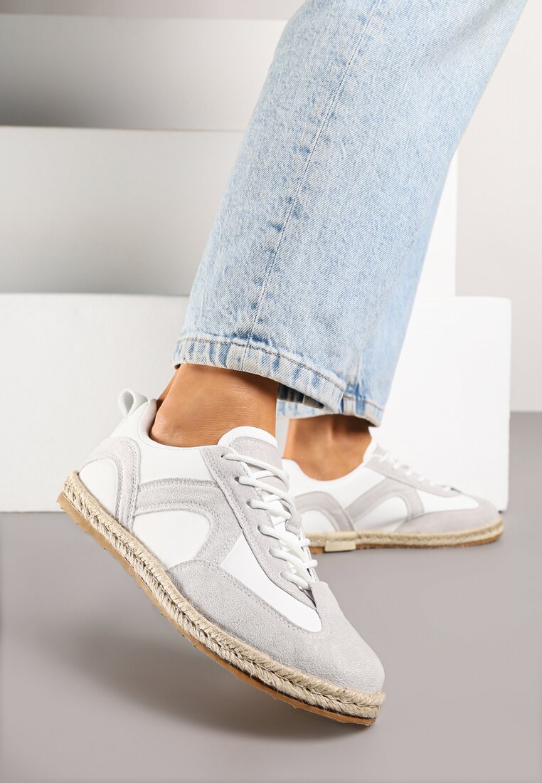 Adidași iconici alb-gri cu talpă decorată cu împletitură Zarorella