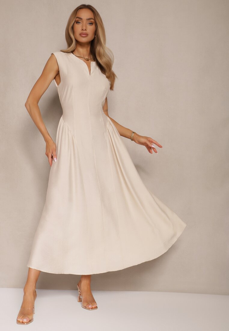 Rochie bej evazată din Viscoză Lirune