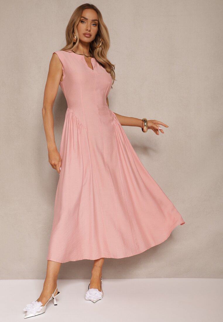 Rochie roze evazată din viscoză Lirune