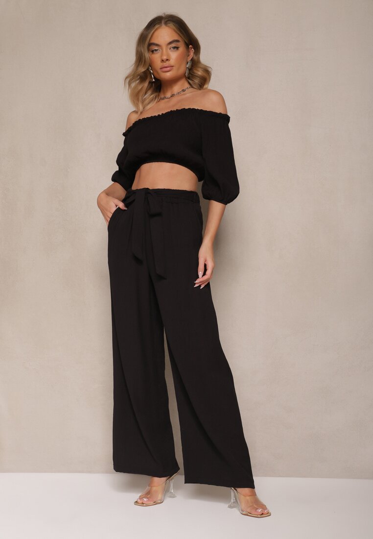 Set Negru Pantaloni cu croială largă și Bluză bufantă Idalisse