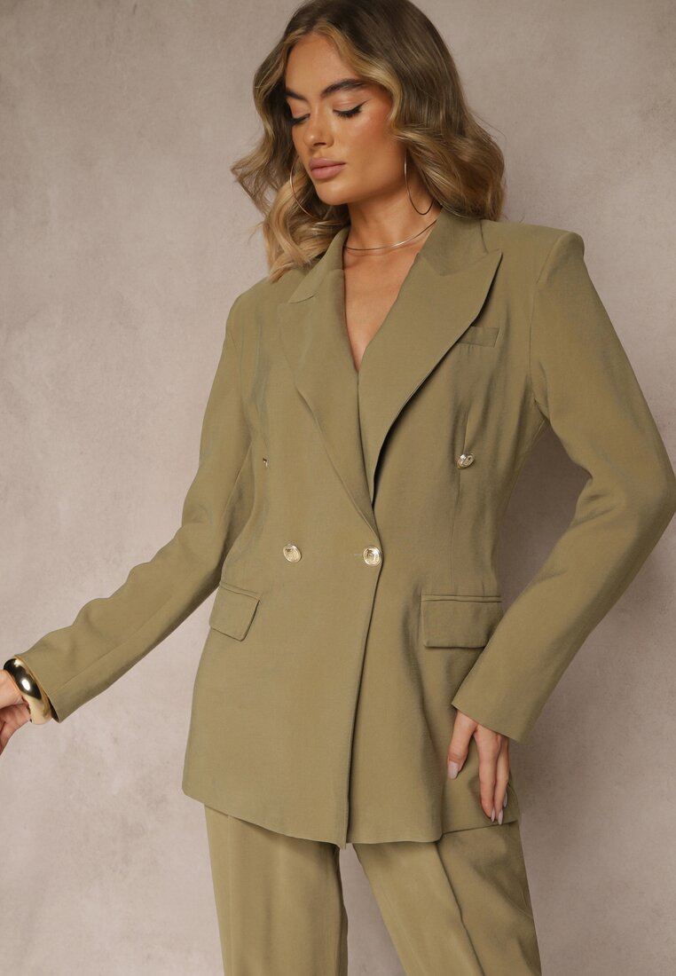 Sacou Verde Basic din Modal Dublu rând Mavire