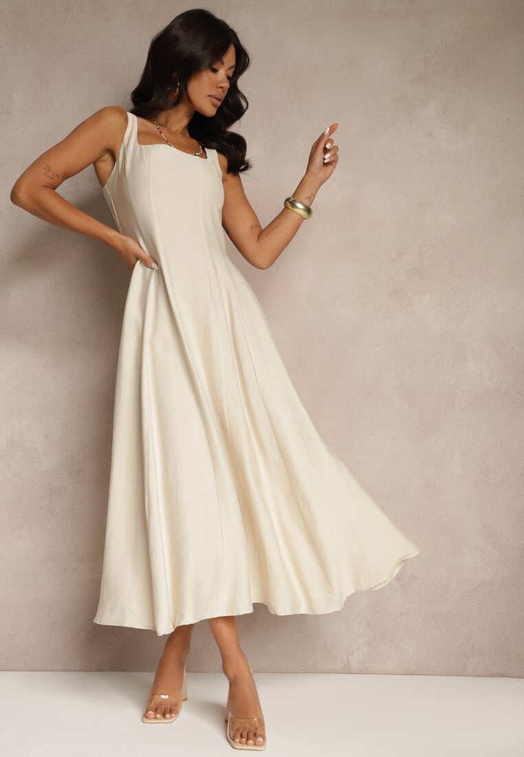 Rochie Cloș Bej din Viscoză cu decolteu pătrat Avledia