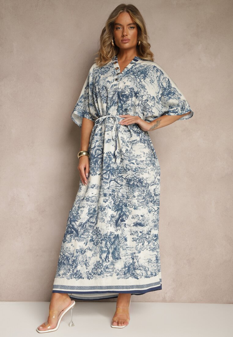 Rochie Albastră Tip Oversize din Vascoză cu Model Abstract Lunalessa